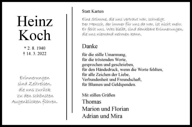  Traueranzeige für Heinz Koch vom 02.04.2022 aus Westfalen-Blatt