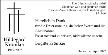 Traueranzeige von Hildegard Krömker von Westfalen-Blatt