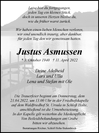 Traueranzeige von Justus Asmussen von Westfalen-Blatt