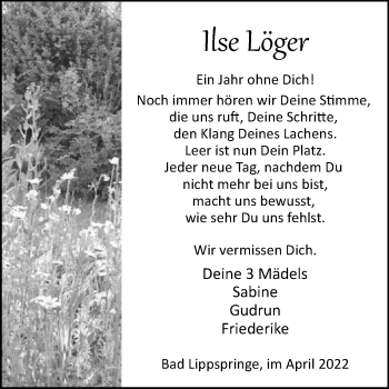Traueranzeige von Ilse Löger von Westfalen-Blatt