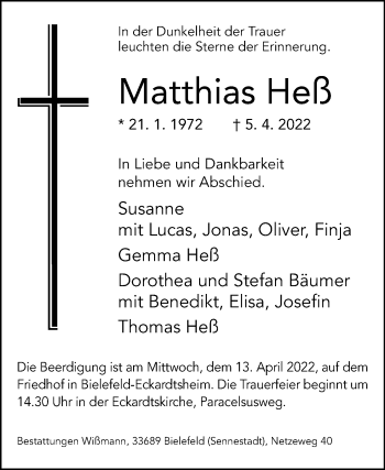 Traueranzeige von Matthias Heß von Westfalen-Blatt