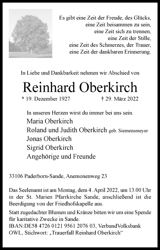  Traueranzeige für Reinhard Oberkirch vom 02.04.2022 aus Westfalen-Blatt