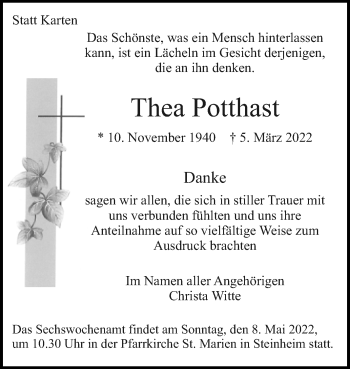 Traueranzeige von Thea Potthast von Westfalen-Blatt