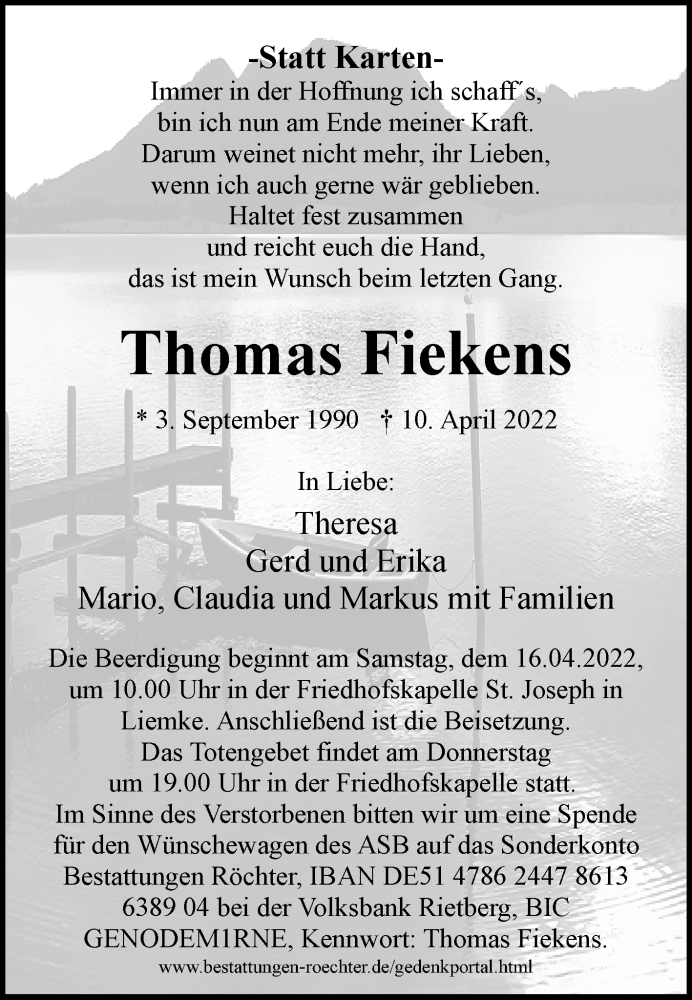  Traueranzeige für Thomas Fiekens vom 12.04.2022 aus Westfalen-Blatt