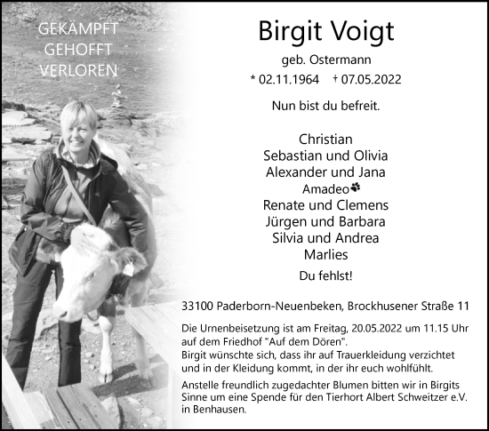 Traueranzeige von Birgit Voigt von Westfalen-Blatt