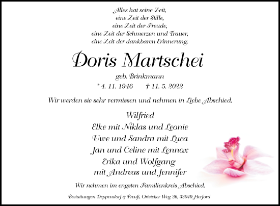 Traueranzeige von Doris Martschei von Westfalen-Blatt