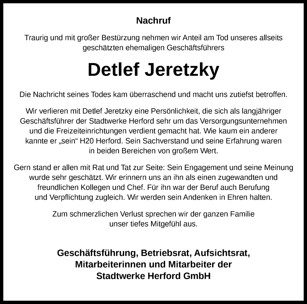  Traueranzeige für Detlef Jeretzky vom 04.05.2022 aus Westfalen-Blatt