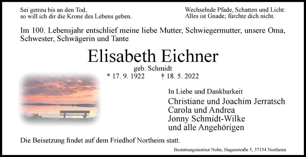  Traueranzeige für Elisabeth Eichner vom 21.05.2022 aus Westfalen-Blatt