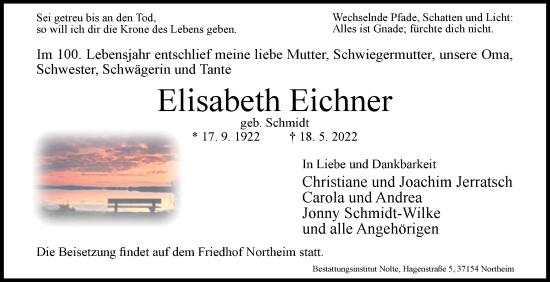 Traueranzeige von Elisabeth Eichner von Westfalen-Blatt