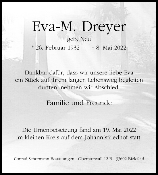 Traueranzeige von Eva Dreyer von Westfalen-Blatt