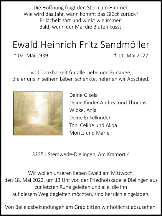 Traueranzeige von Ewald Heinrich Fritz Sandmöller von Westfalen-Blatt