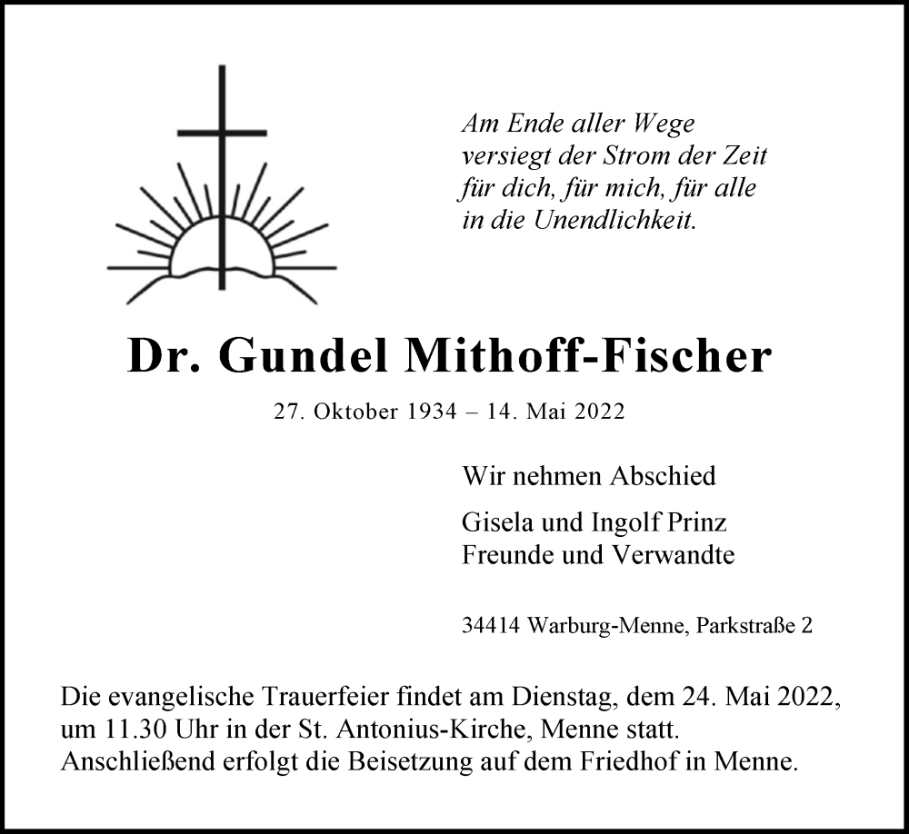  Traueranzeige für Gundel Mithoff-Fischer vom 18.05.2022 aus Westfalen-Blatt