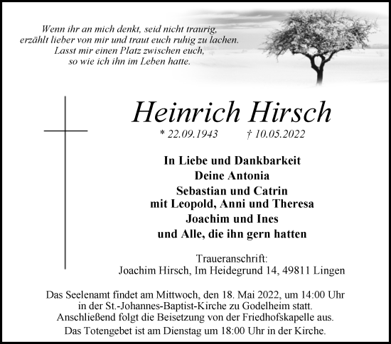 Traueranzeige von Heinrich Hirsch von Westfalen-Blatt