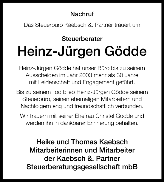 Traueranzeige von Heinz-Jürgen Gödde von Westfalen-Blatt