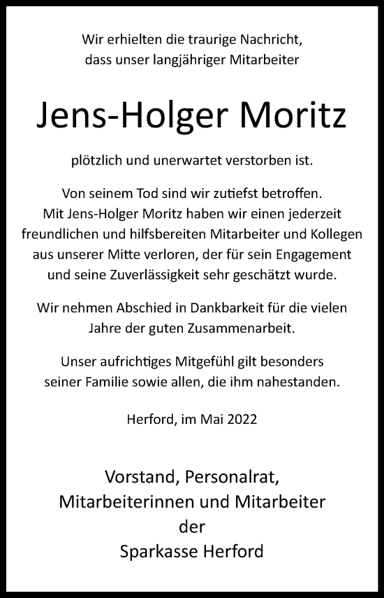 Traueranzeige von Jens-Holger Moritz von Westfalen-Blatt