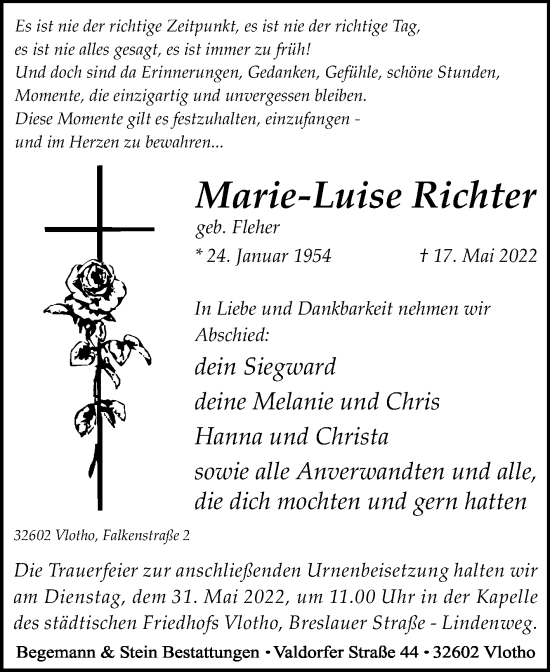 Traueranzeige von Marie-Luise Richter von Westfalen-Blatt