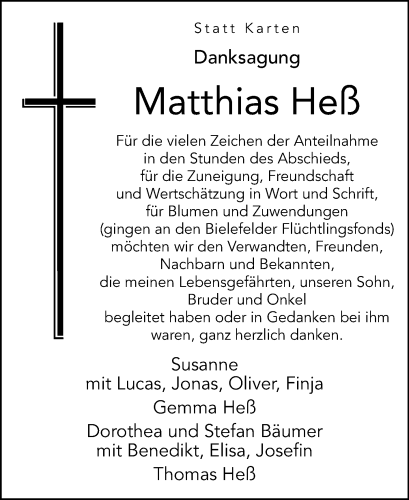  Traueranzeige für Matthias Heß vom 14.05.2022 aus Westfalen-Blatt