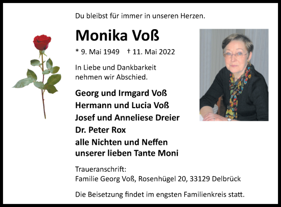 Traueranzeige von Monika Voß von Westfalen-Blatt
