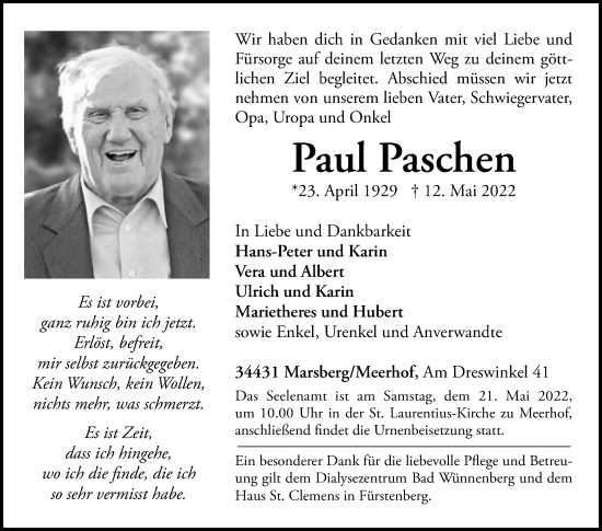 Traueranzeige von Paul Paschen von Westfalen-Blatt