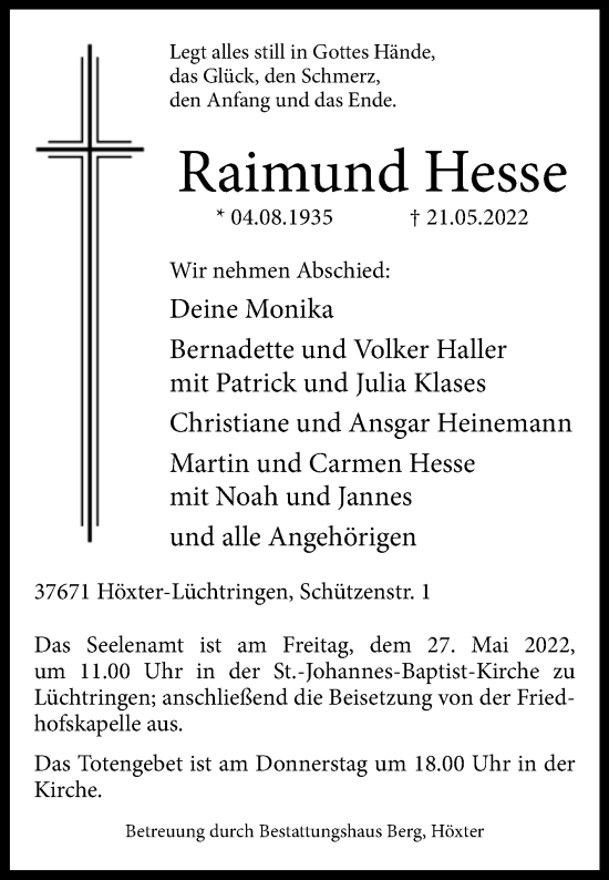 Traueranzeige von Raimund Hesse von Westfalen-Blatt