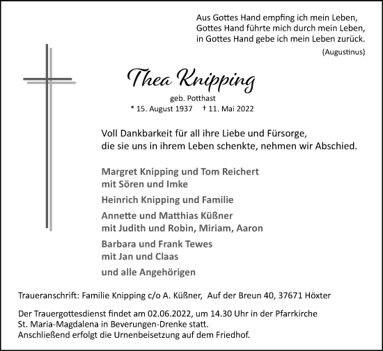 Traueranzeige von Thea Knipping von Westfalen-Blatt