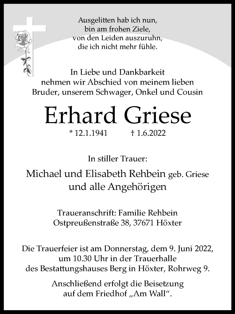  Traueranzeige für Erhard Griese vom 04.06.2022 aus Westfalen-Blatt