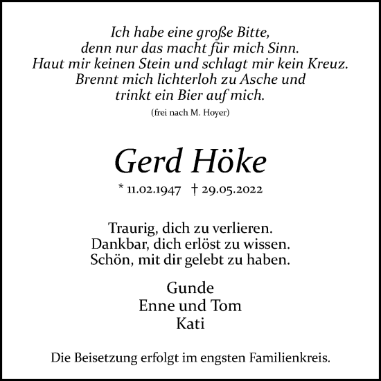 Traueranzeige von Gerd Höke von Westfalen-Blatt