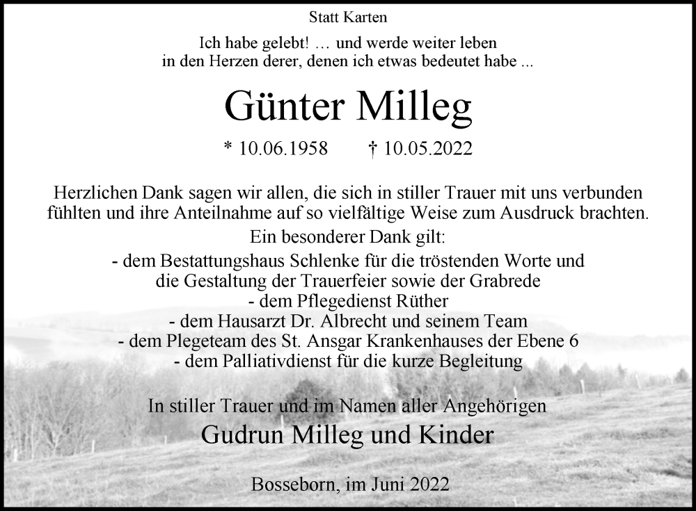  Traueranzeige für Günter Milleg vom 11.06.2022 aus Westfalen-Blatt