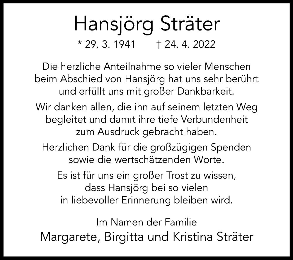  Traueranzeige für Hansjörg Sträter vom 04.06.2022 aus Westfalen-Blatt