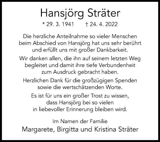 Traueranzeige von Hansjörg Sträter von Westfalen-Blatt