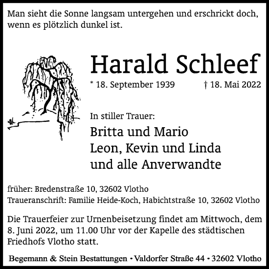 Traueranzeige von Harald Schleef von Westfalen-Blatt