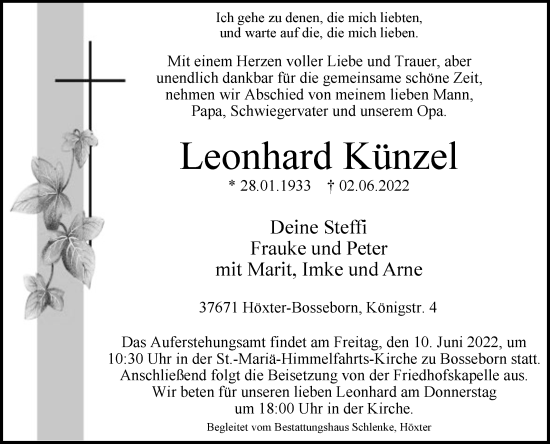 Traueranzeige von Leonhard Künzel von Westfalen-Blatt