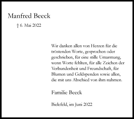 Traueranzeige von Manfred Beeck von Westfalen-Blatt