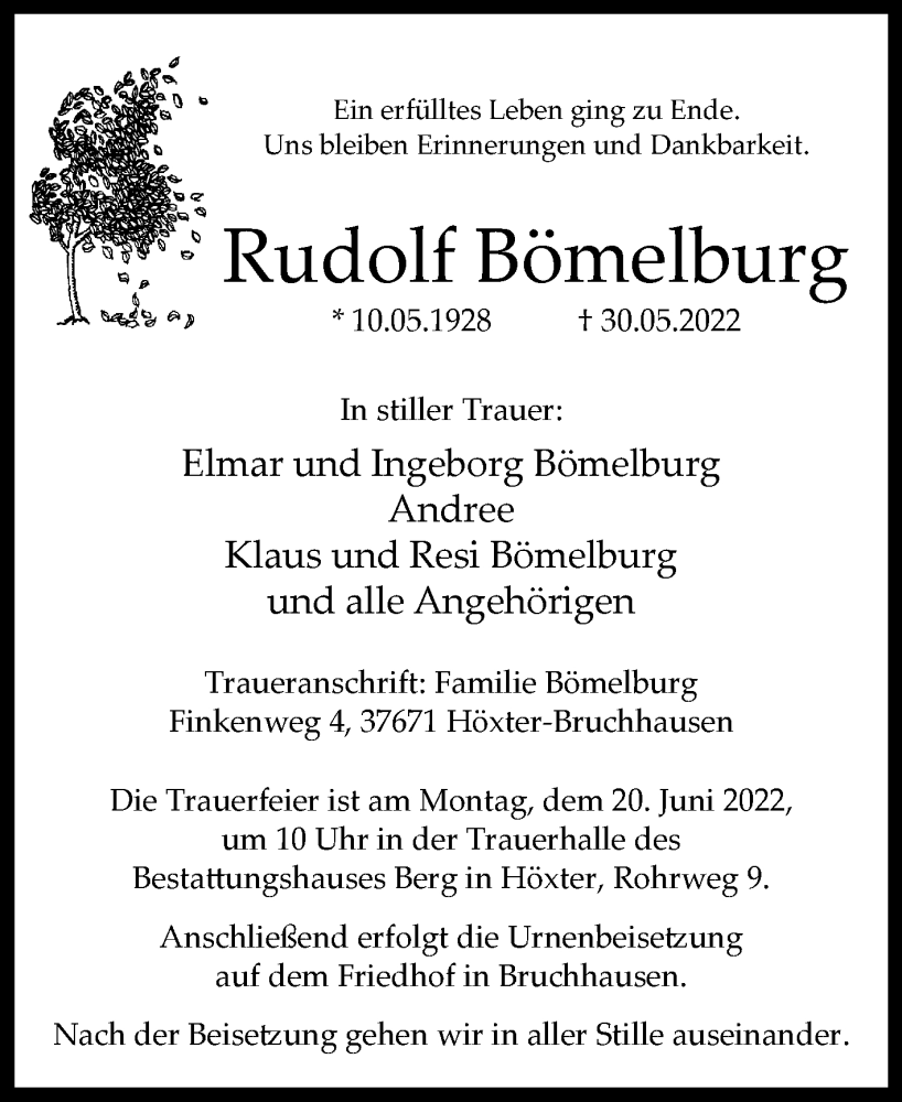  Traueranzeige für Rudolf Bömelburg vom 11.06.2022 aus Westfalen-Blatt