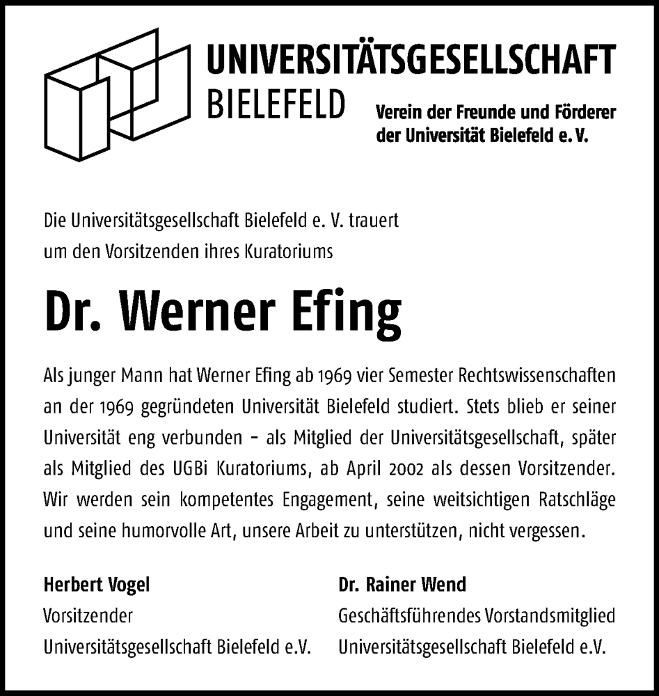  Traueranzeige für Werner Efing vom 04.06.2022 aus Westfalen-Blatt