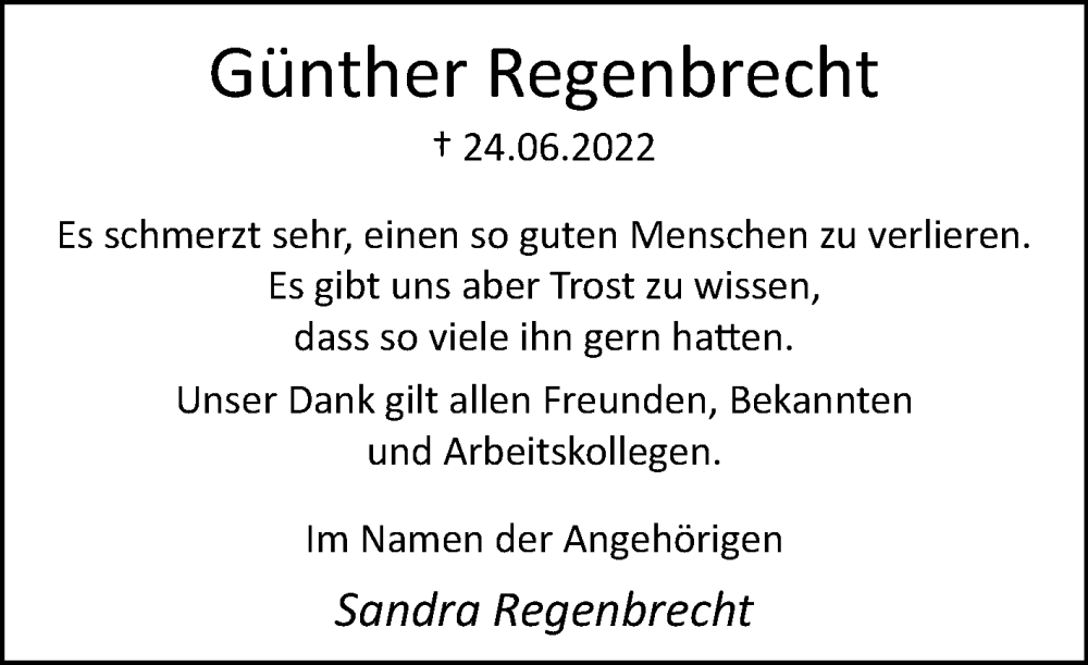  Traueranzeige für Günther Regenbrecht vom 23.07.2022 aus Westfalen-Blatt