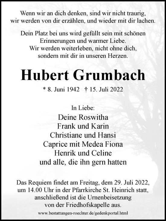 Traueranzeige von Hubert Grumbach von Westfalen-Blatt