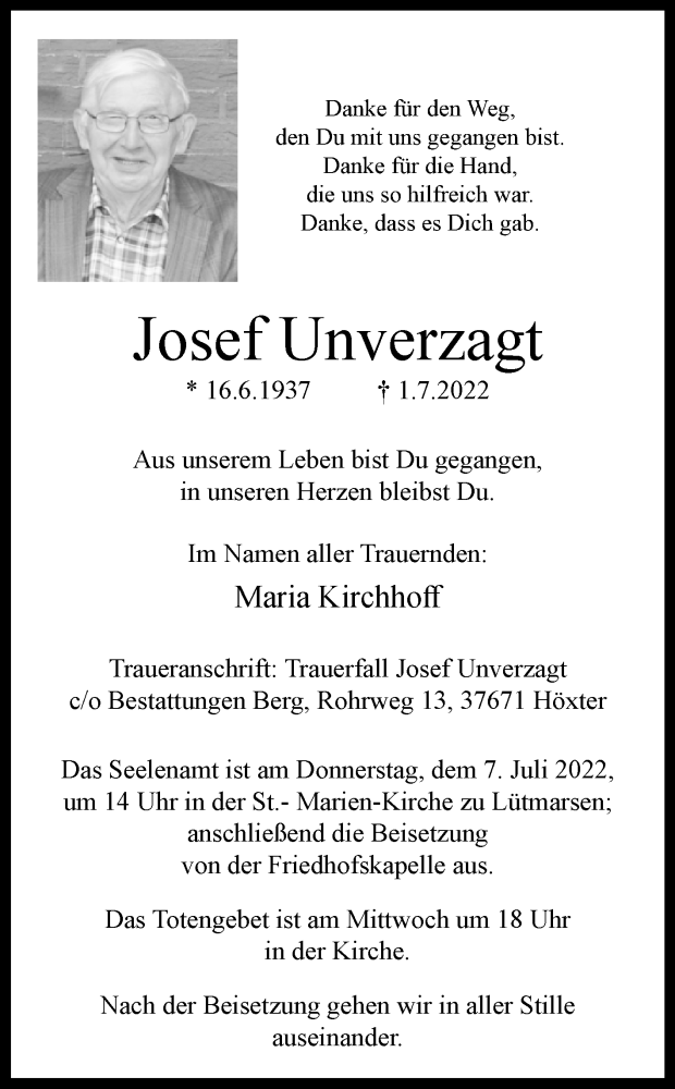  Traueranzeige für Josef Unverzagt vom 05.07.2022 aus Westfalen-Blatt