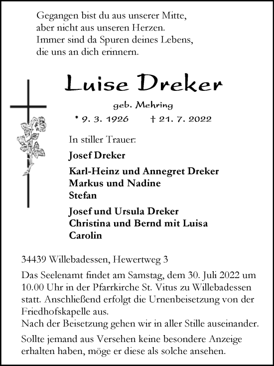 Traueranzeige von Luise Dreker von Westfalen-Blatt