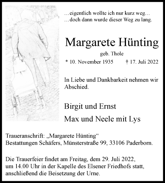 Traueranzeige von Margarete Hünting von Westfalen-Blatt