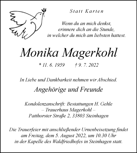 Traueranzeige von Monika Magerkohl von Westfalen-Blatt