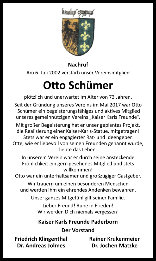  Traueranzeige für Otto Schümer vom 13.07.2022 aus Westfalen-Blatt