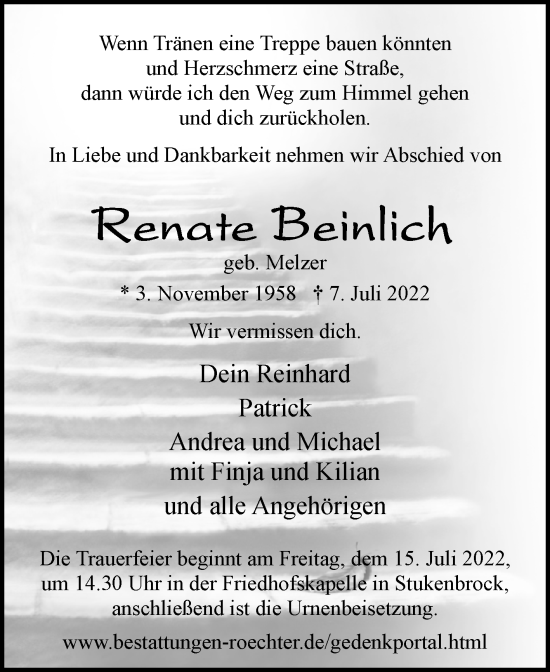 Traueranzeige von Renate Beinlich von Westfalen-Blatt