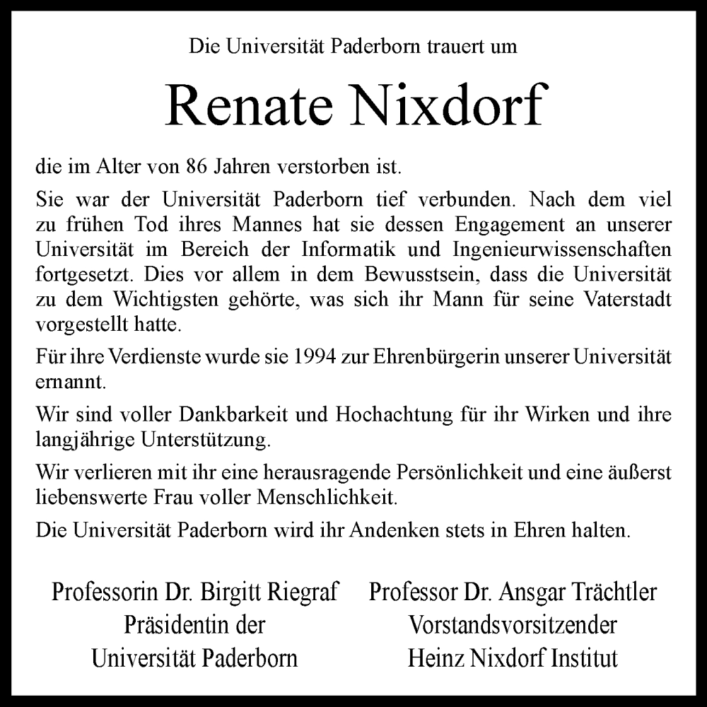  Traueranzeige für Renate Nixdorf vom 14.07.2022 aus Westfalen-Blatt