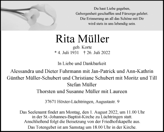 Traueranzeige von Rita Müller von Westfalen-Blatt