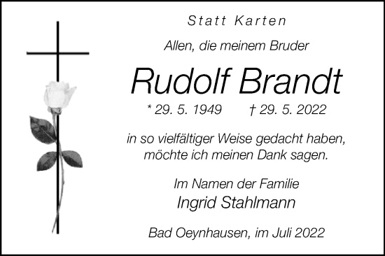 Traueranzeige von Rudolf Brandt von Westfalen-Blatt
