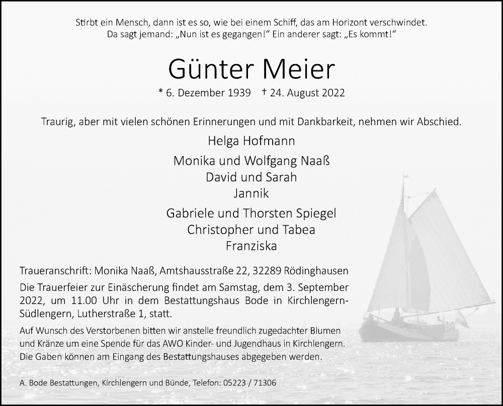  Traueranzeige für Günter Meier vom 27.08.2022 aus Westfalen-Blatt