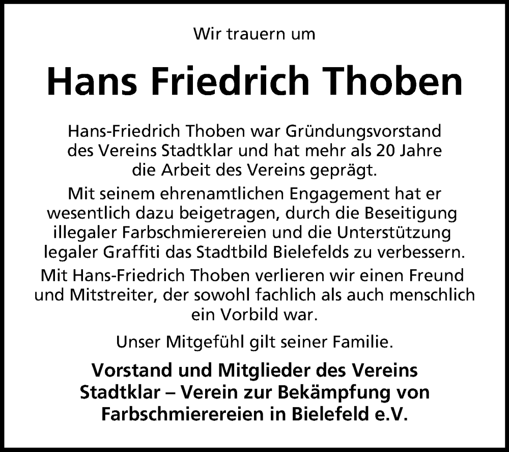  Traueranzeige für Hans Friedrich Thoben vom 04.08.2022 aus Westfalen-Blatt