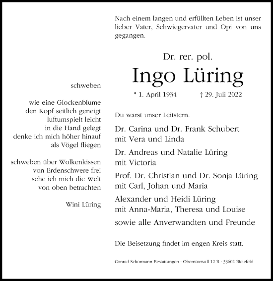 Traueranzeige von Ingo Lüring von Westfalen-Blatt