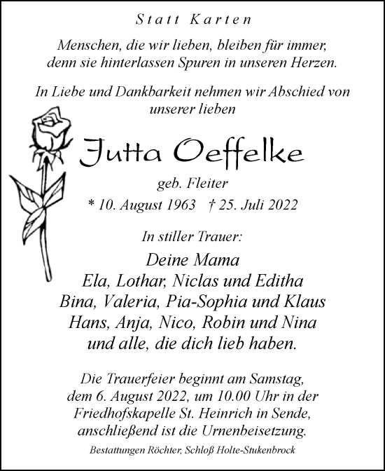 Traueranzeige von Jutta Oeffelke von Westfalen-Blatt